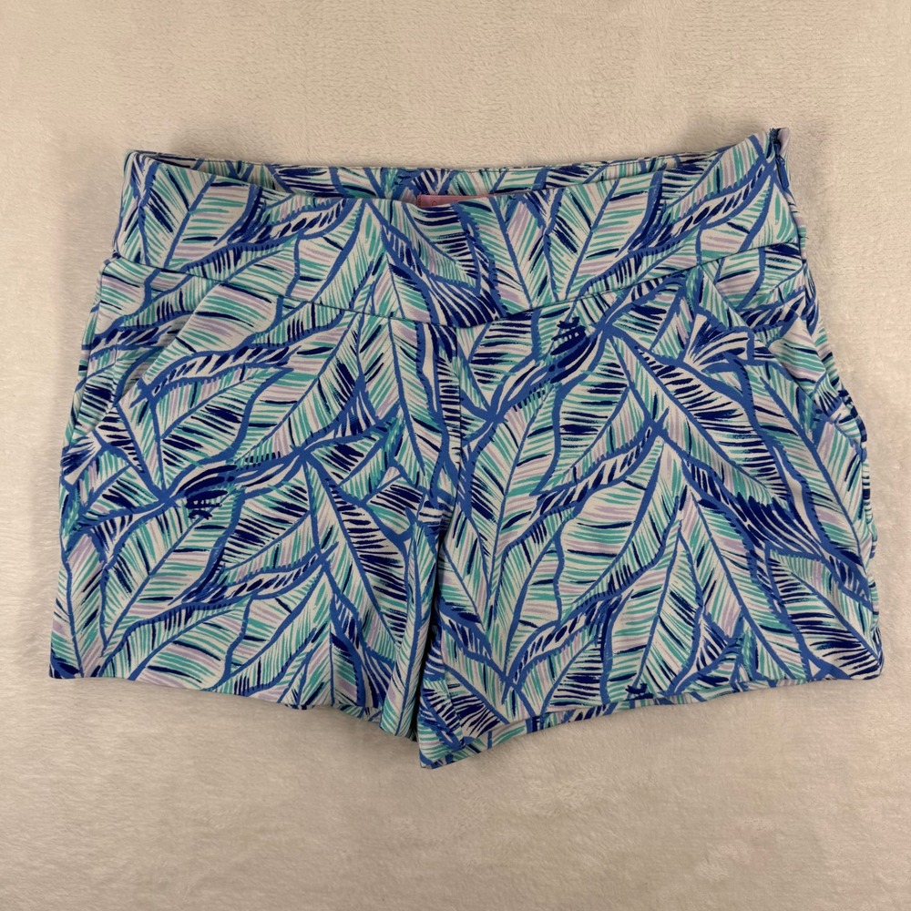 Lilly Pulitzer Callahan Blue Palm Leaf Print Stretch Shorts Size 0 Side Zip